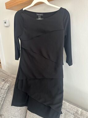 White House Black Market Black Asymmetrical Layered Long Sleeve Dress
